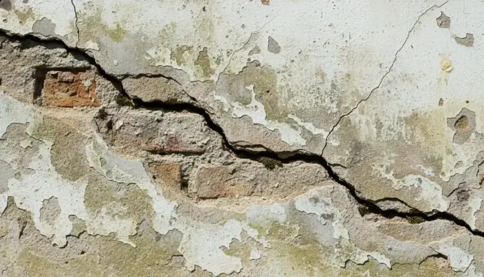 Gros plan sur une fissure non traitée sur une façade à Talence