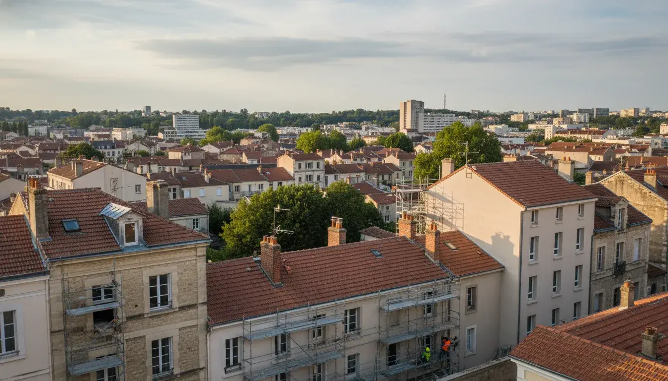 Vue sur les toits et façades de Talence, secteur d'intervention de nos artisans